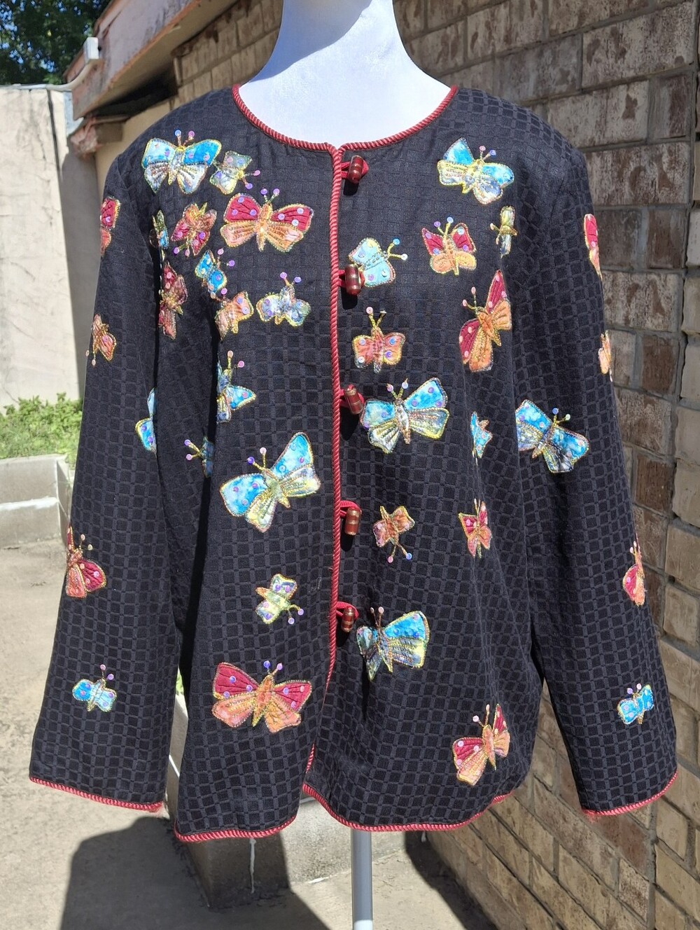 Indigo Moon Butterflies Appliques Sequin Jacket Women Size Medium - Picture 4 of 16
